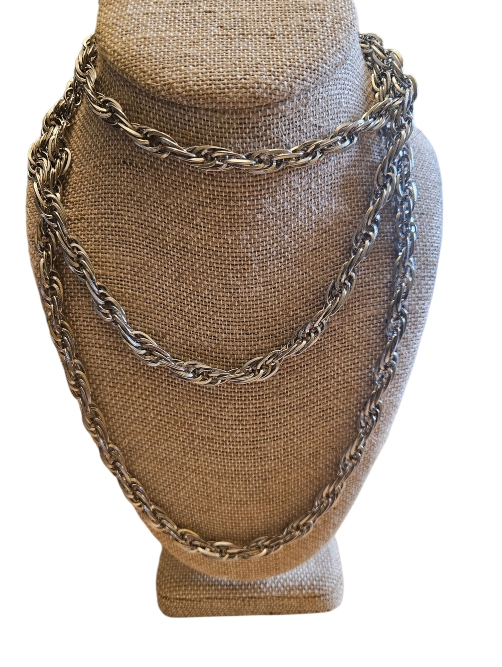 Vintage Silver Tone Long Chain Necklace 50" Textured Link Layering Statement
